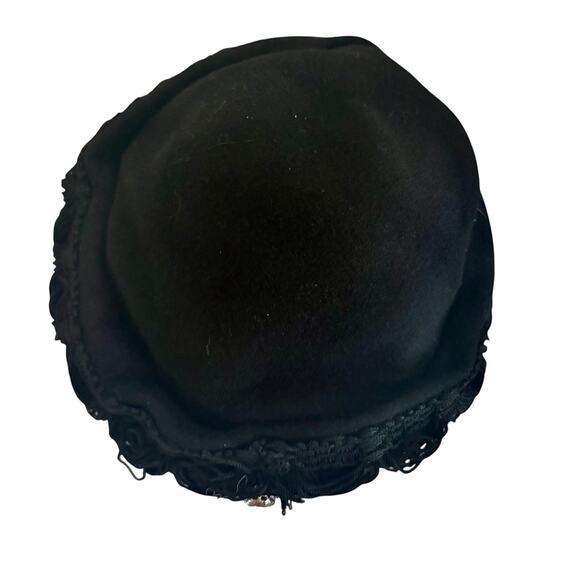 Vintage 1940\'s WW2 Doeskin Brand Black Wool Felt Pillbox Hat Pinup Round Retro main image 5
